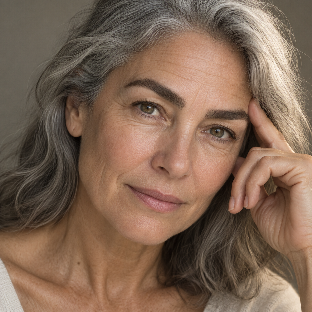 Close portrait of a woman with soft defined brows